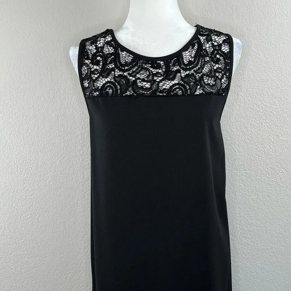 Marina Sequin Lace Dress Black Shift Mini Size 8 LBD